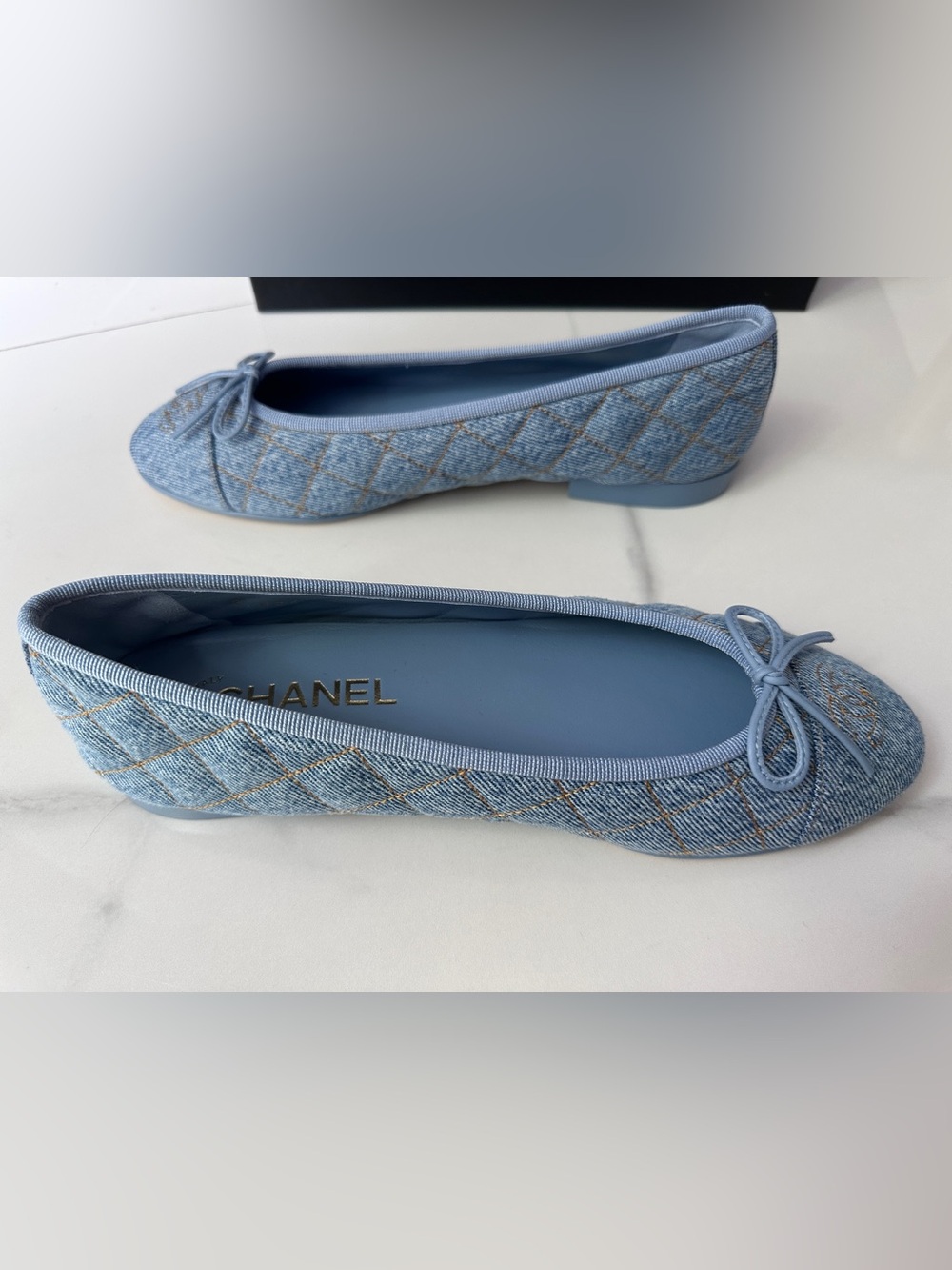 CHANEL 2026B Blue Quilted Denim Ballet Flats - Classic Logo size 38.5 - Picture 7 of 16